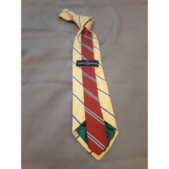Tommy Hilfiger Gold with Navy striped pattern all silk Tie 1292 USA - Picture 2 of 7
